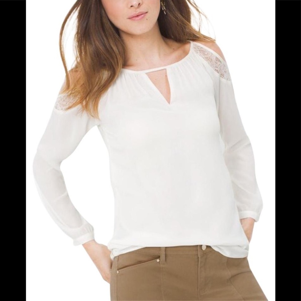 WHBM ECRU COLD SHOULDER BLOUSE